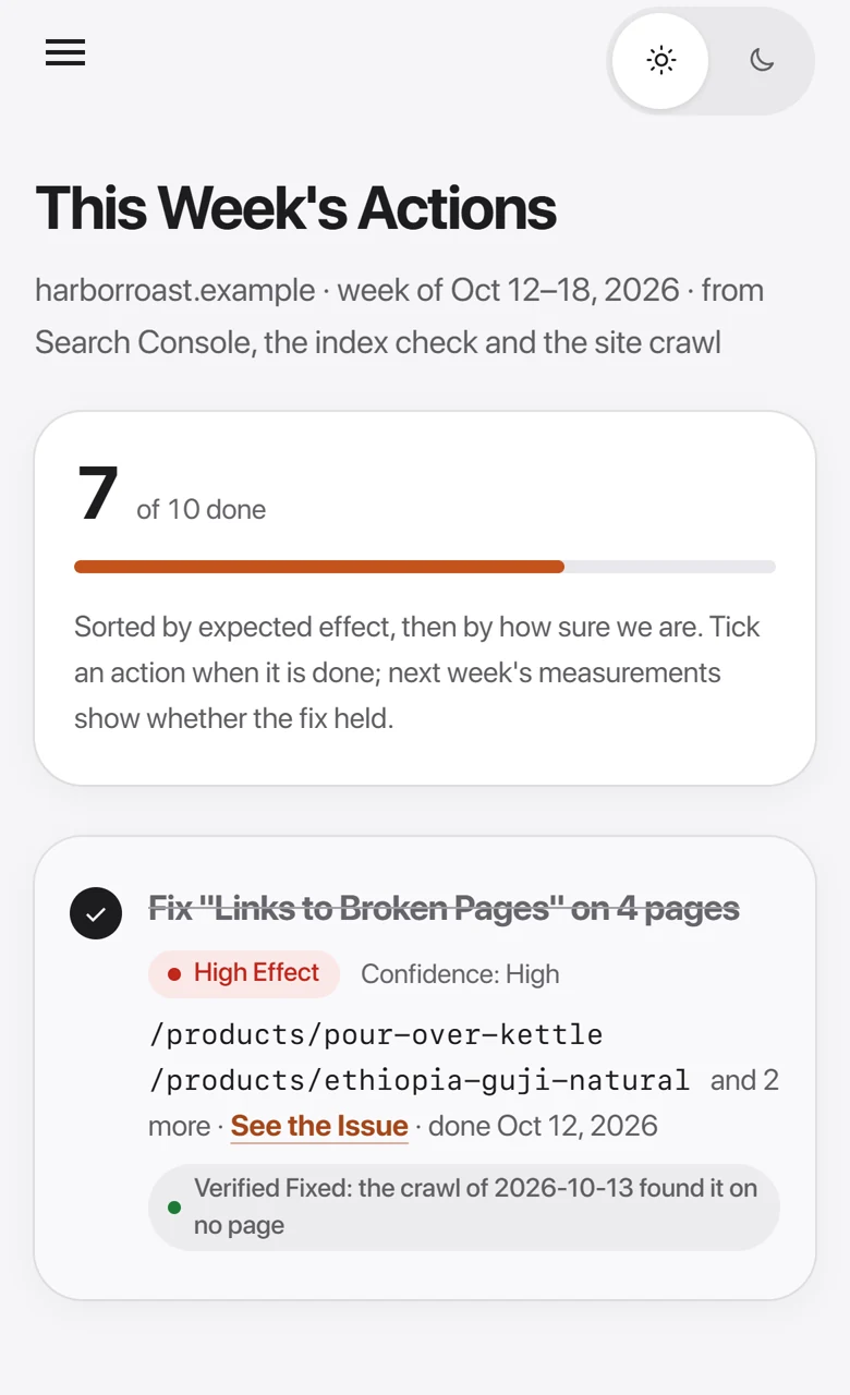 This week’s actions on a phone.